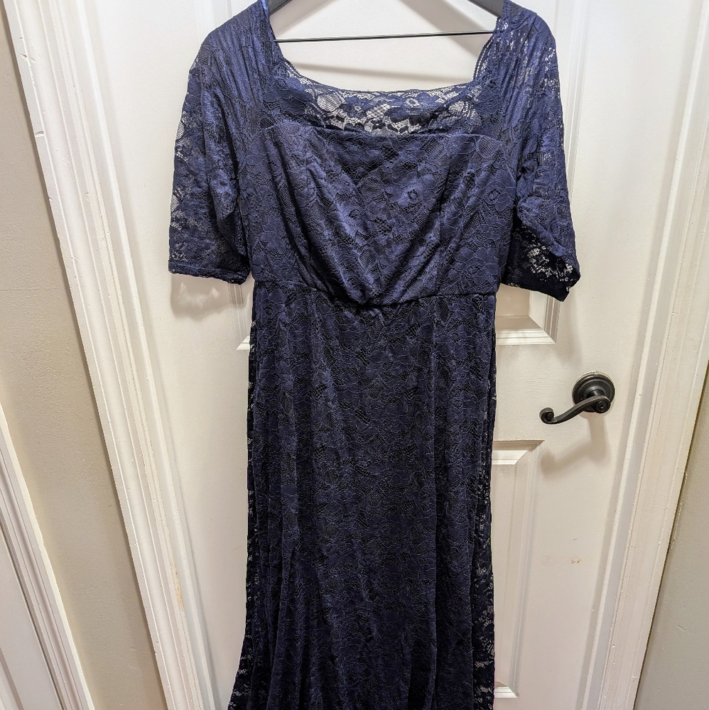 Torrid Blue Scoop Neck Cuffed Sleeve Gown